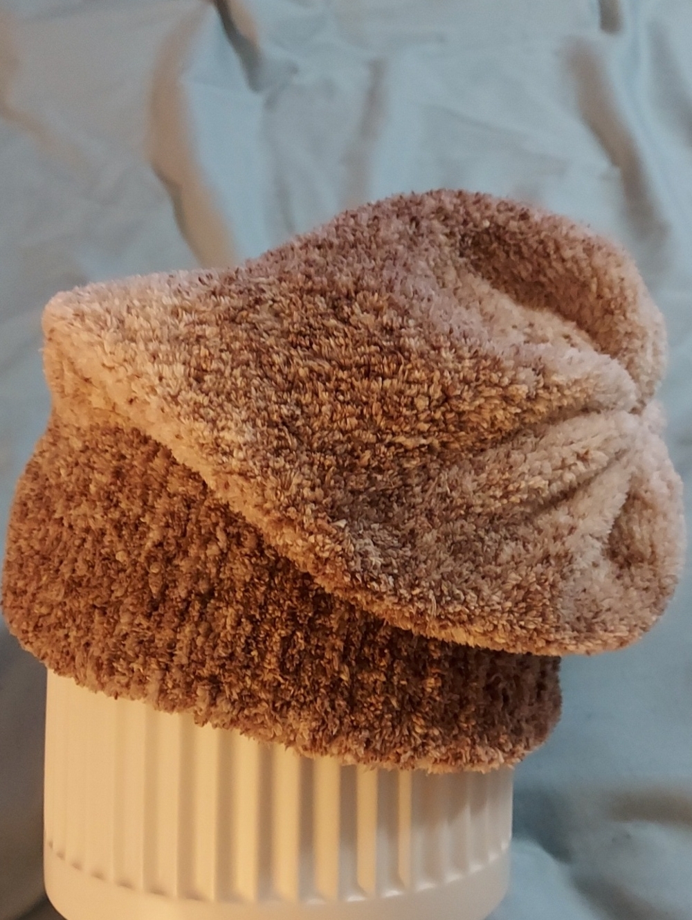Nine & Co. Plush Accent Hat in Beige and Brown. Unisex.